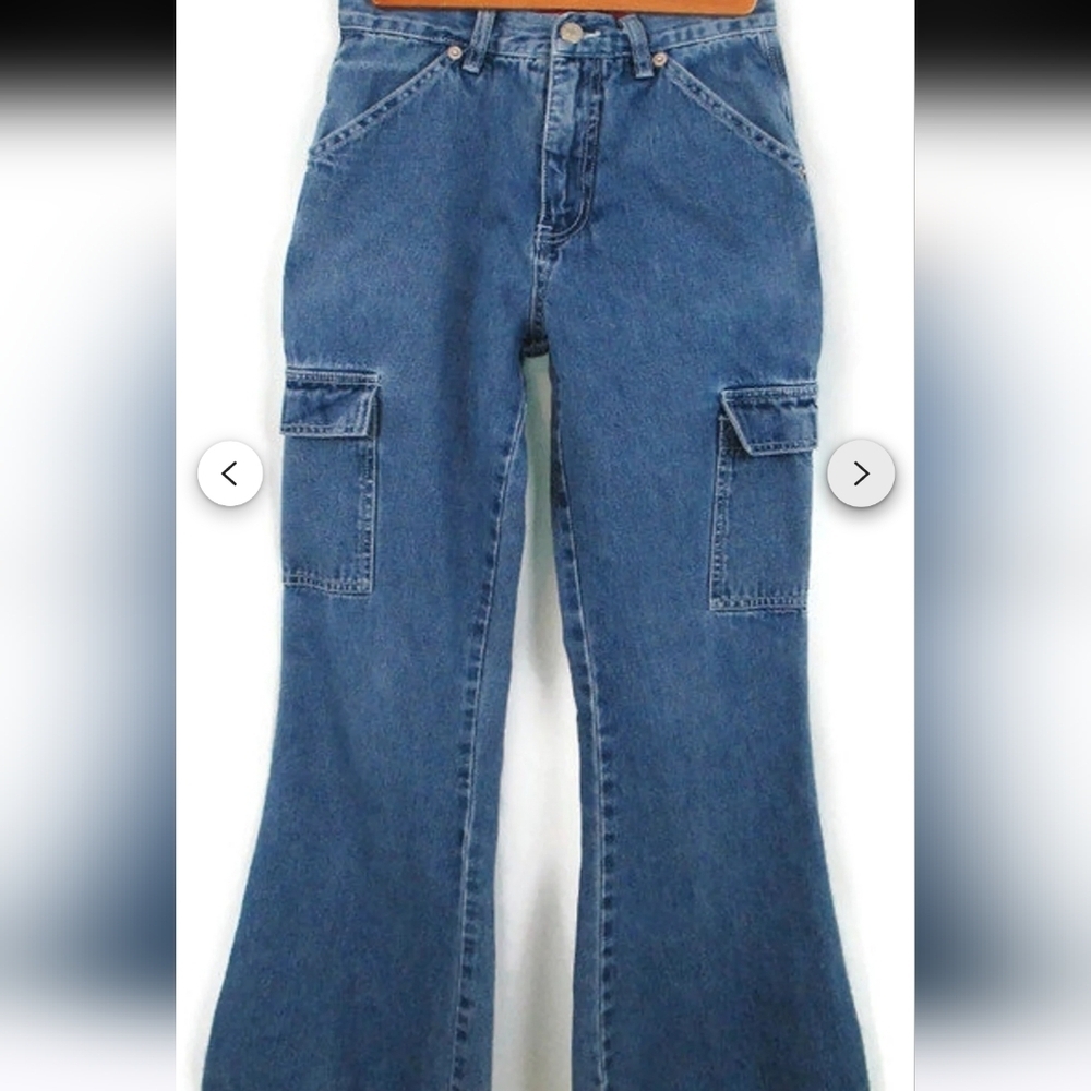 Revolt Flare Leg Jeans Girl's Velcro Cargo Pockets NWT Size 12